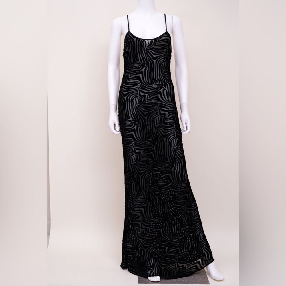 Reformation Par Black Velvet Burnout Maxi Slip Dress